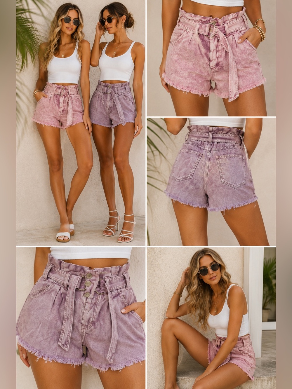 BUNDLE OF 2- We The Free XS Paperbag Denim Shorts (2 pairs- Pink & Lavender